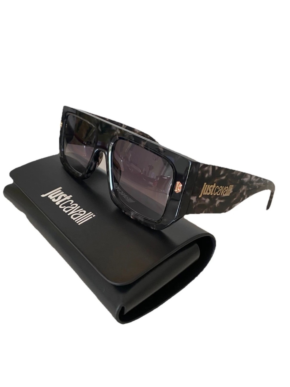 🆕 Just Cavalli Shield Sunglasses Grey Tortoiseshell Havana Grey Smoke Lenses
